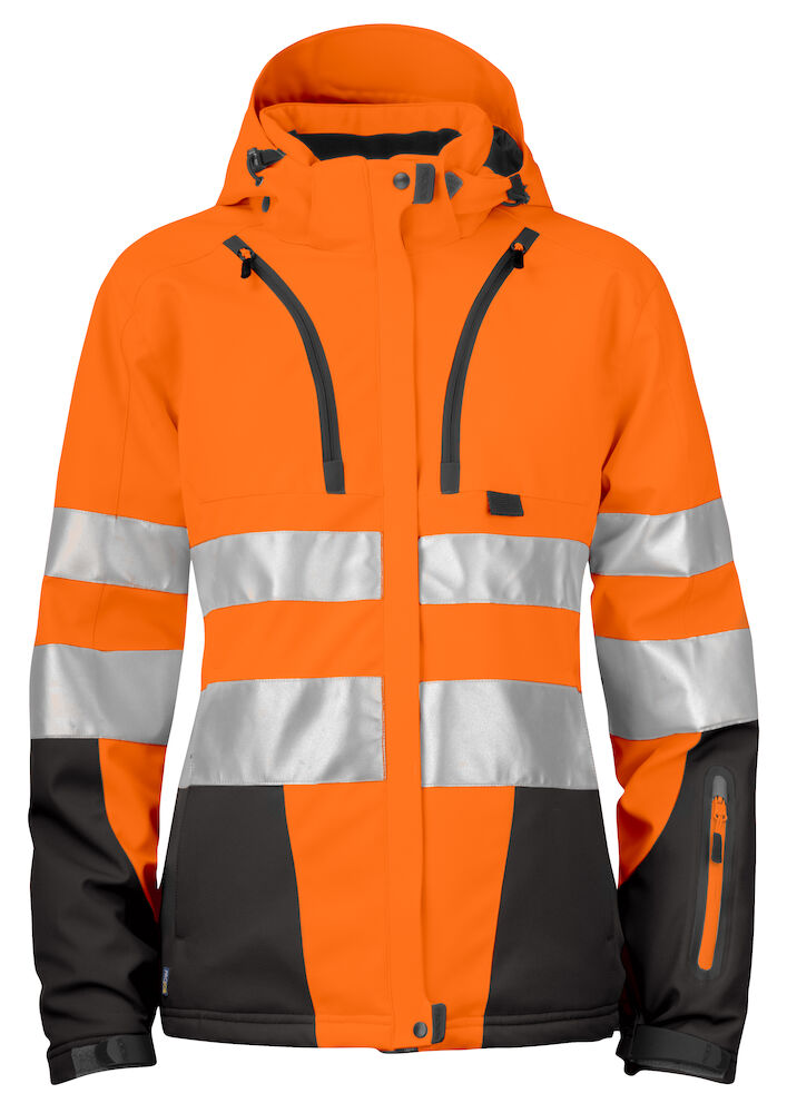 6424 GEFÜTTERTE SOFTSHELL DAMENJACKE EN ISO 20471 KLASSE 3/2 1799 orange/schwarz M