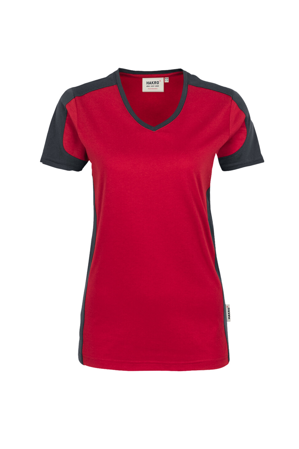 Hakro V-Shirt Damen Mikralinar 002028-rot/anthrazit 3XL